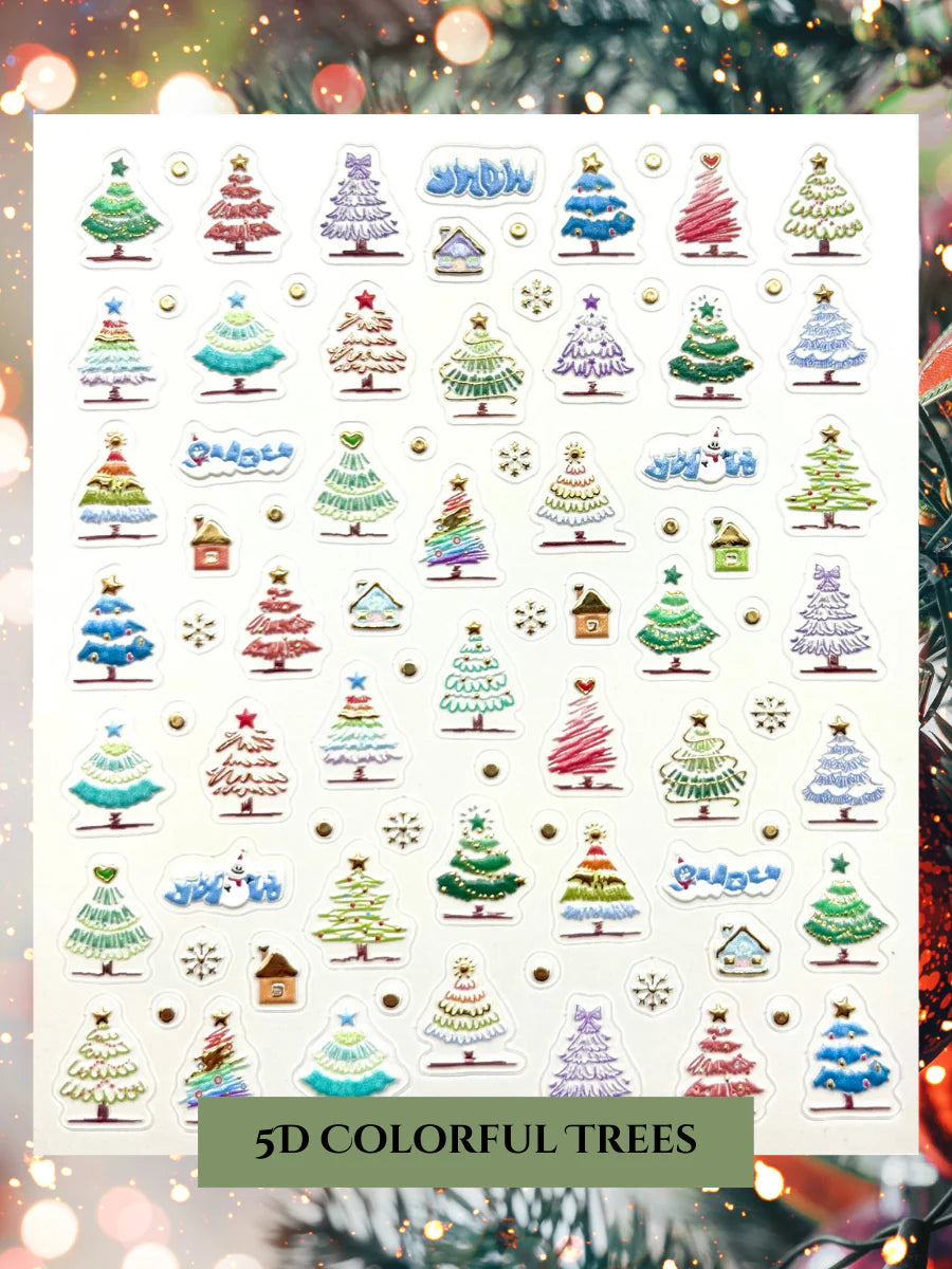 Co-120 "Colorful Trees" -- PUFFY Christmas Decals