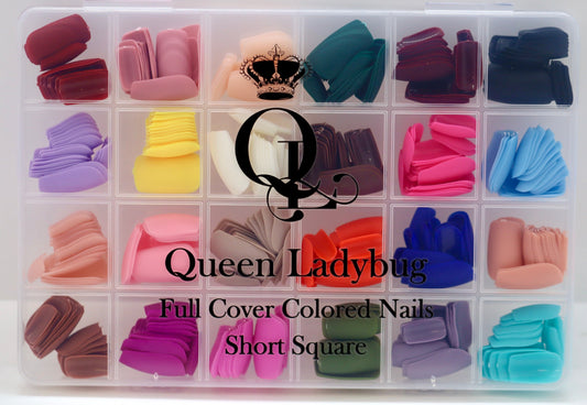 Short Square -- Full-Cover, Colored Nails