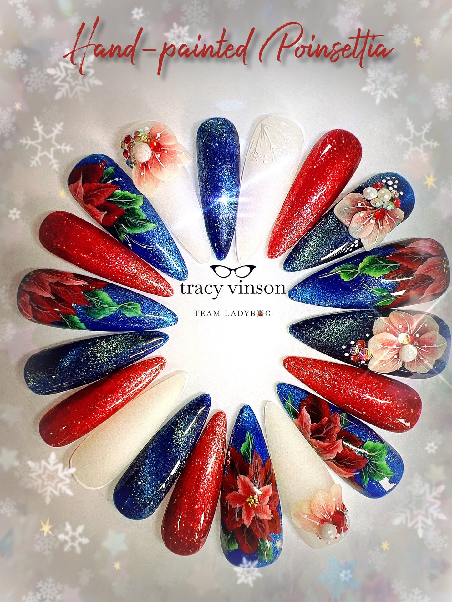 Poinsettia Press On Nails
