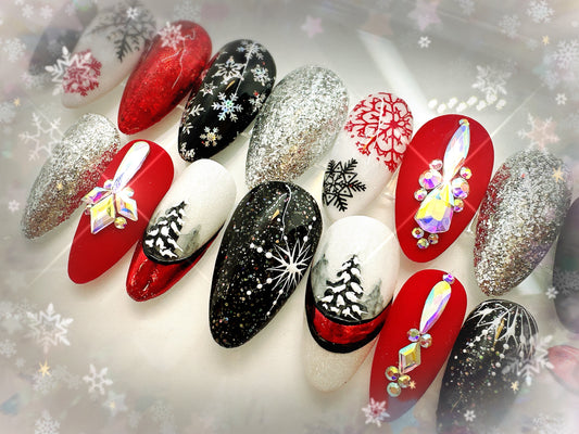 Red & Black Holiday Press-On Nails