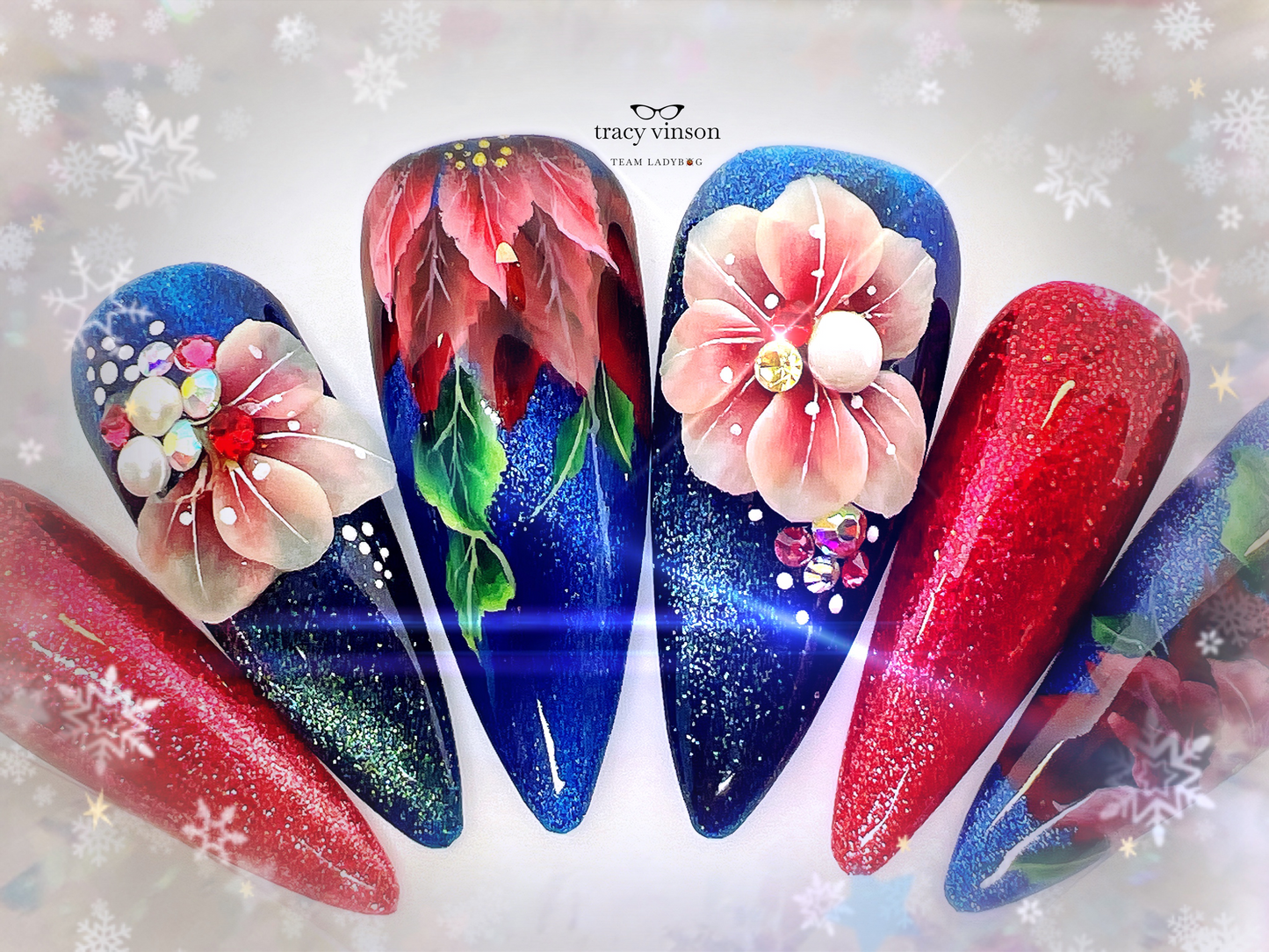 Poinsettia Press On Nails